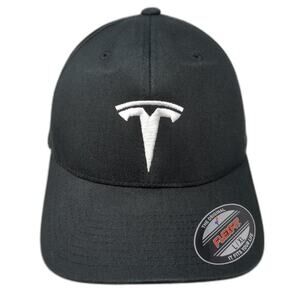 Tesla Fitted Baseball Cap Black XL Embroidered Logo Flexfit Yupoong